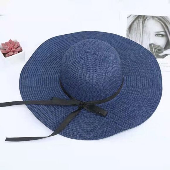 Passion of Essence Accessories - Blue Wide Brim Classic Style Solid Color Big Eaves Sun Hat